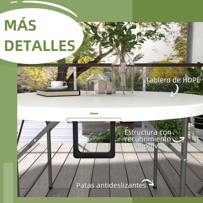 Outsunny Mesa Auxiliar Redonda Con Marco De Acero Ø122x73 Cm Blanco_5