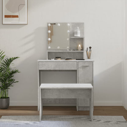 Juego De Tocador Con Led Madera Contrachapada Gris Hormigón_0