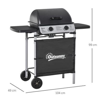 Outsunny Barbacoa De Gas Con 2 Quemadores 5,6 Kw 2 Ruedas 2 Mesas Negro_2