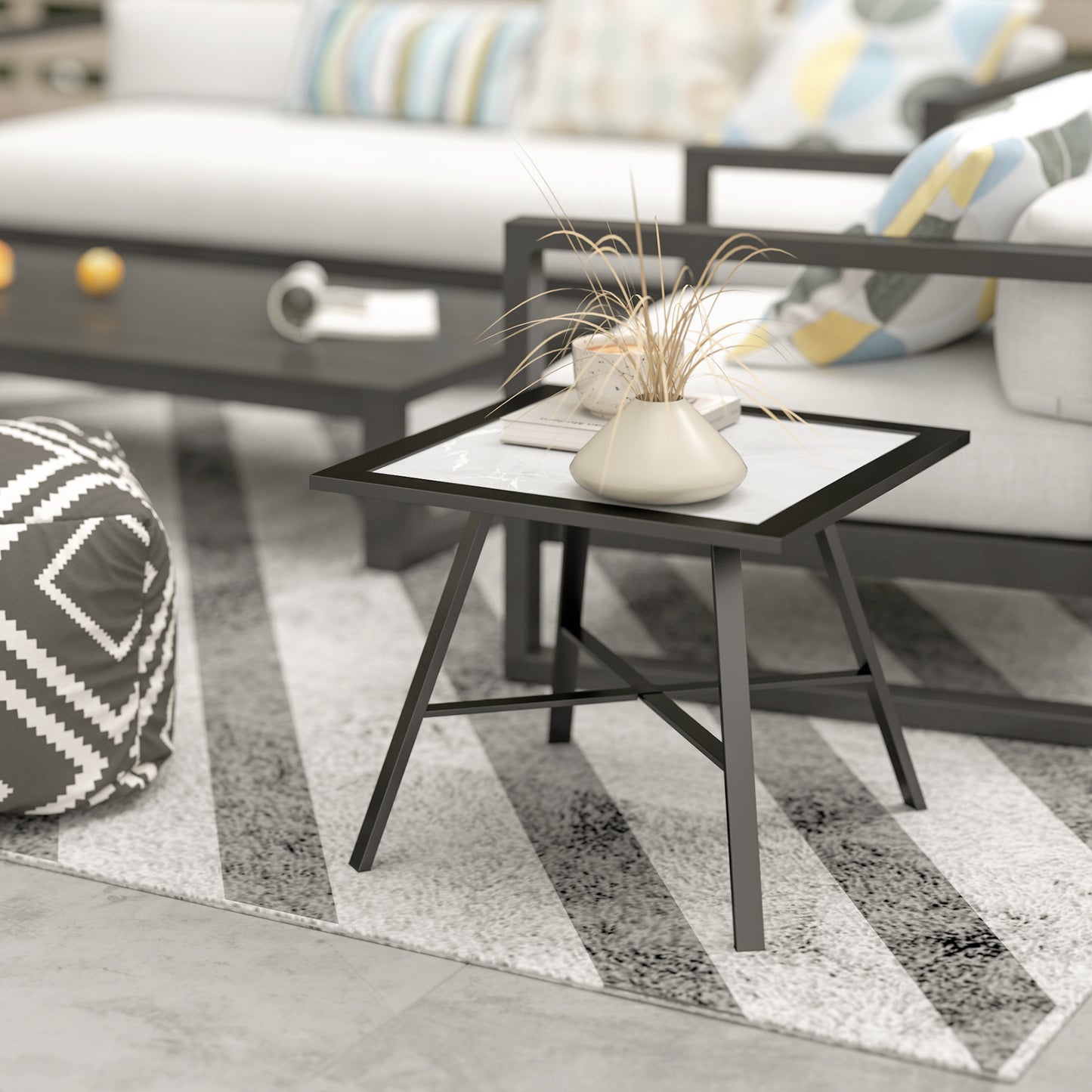 Outsunny Mesa Auxiliar Cuadrada Con Encimera De Spc 55x55x46 Cm Negro Y Gris_1