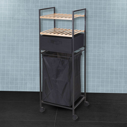 Well Home Estantería De Baño Con 2 Estantes + Bolsa De Lavandería En Poliéster De 40l, H.109cm