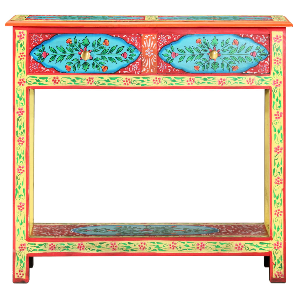 Mesa Consola Pintada A Mano Madera Maciza De Mango 80x35x75 Cm_1