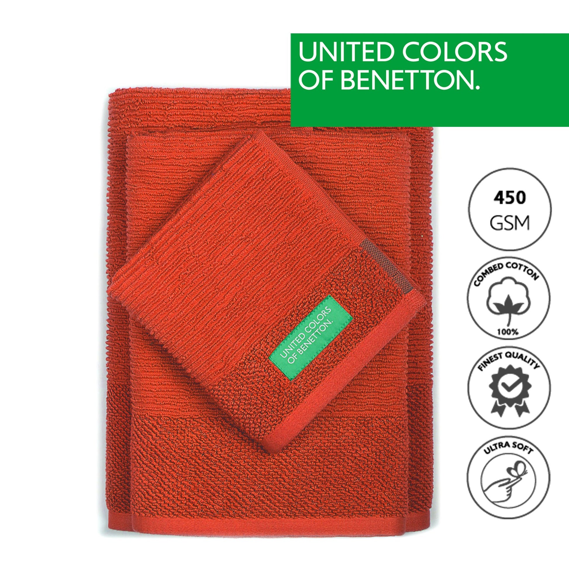 Set 3pcs Toallas De Baño (30x50+50x90+70x140cm) 450 Gsm 100%algodon Rojo Casa Benetton_1
