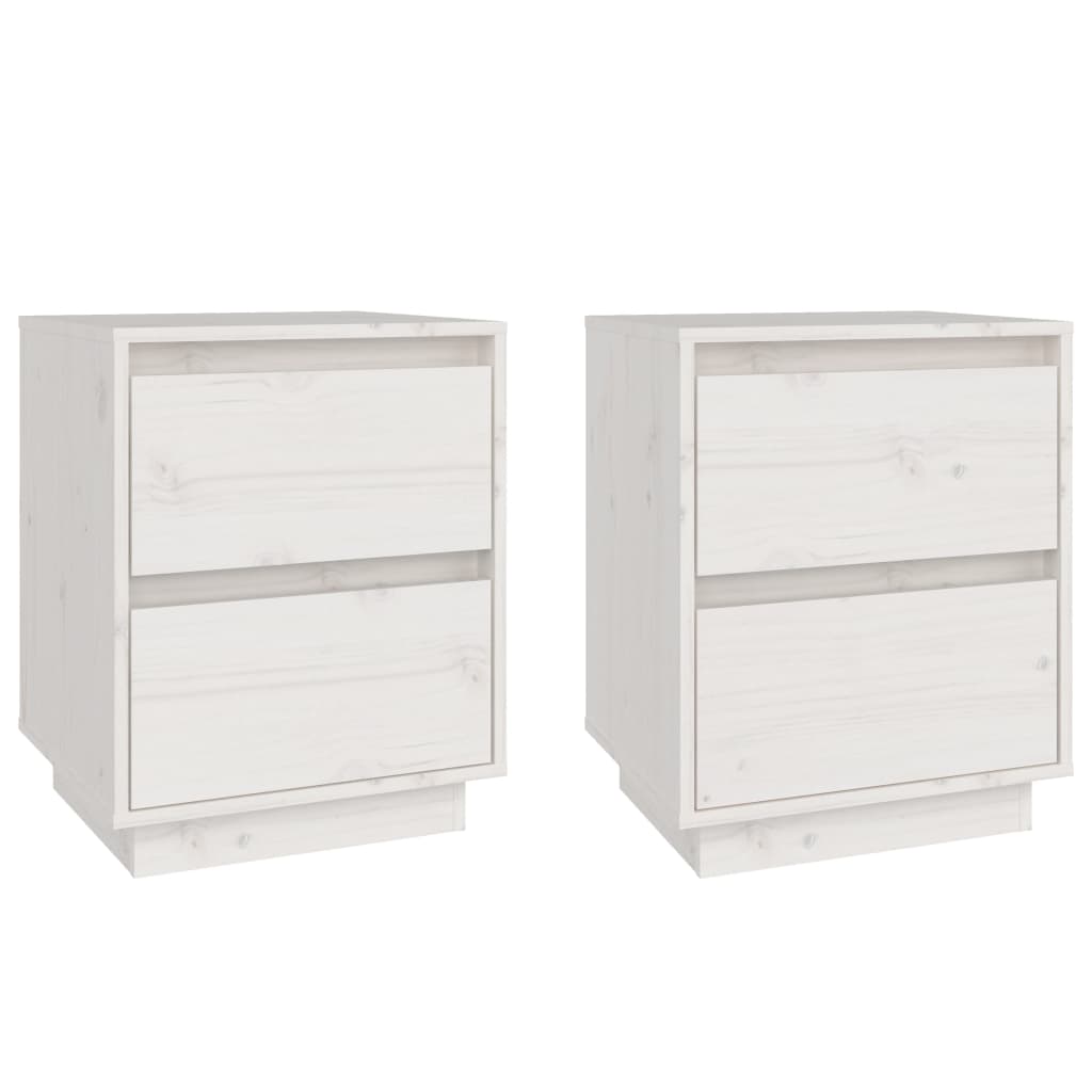 Mesitas De Noche 2 Uds Madera Maciza De Pino Blanco 40x35x50 Cm_0