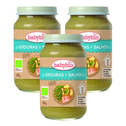 Pack 3 uds Tarrito menú tradición verduras y salmón, 200g. Babybio