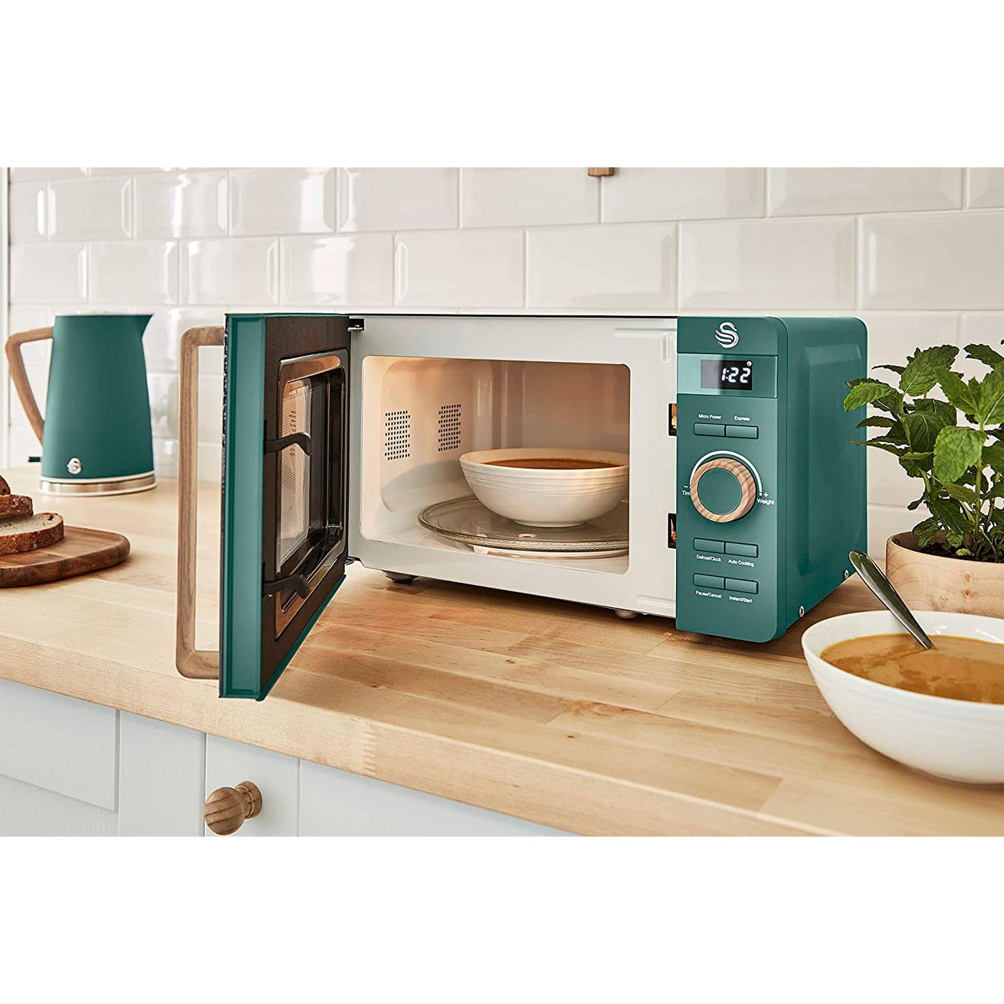 Swan Nordic Microondas Digital, 20l, 6 Niveles, Temporizador, Tirador Efecto Madera, Diseño, Sm22036greneu, Verde 800w_3