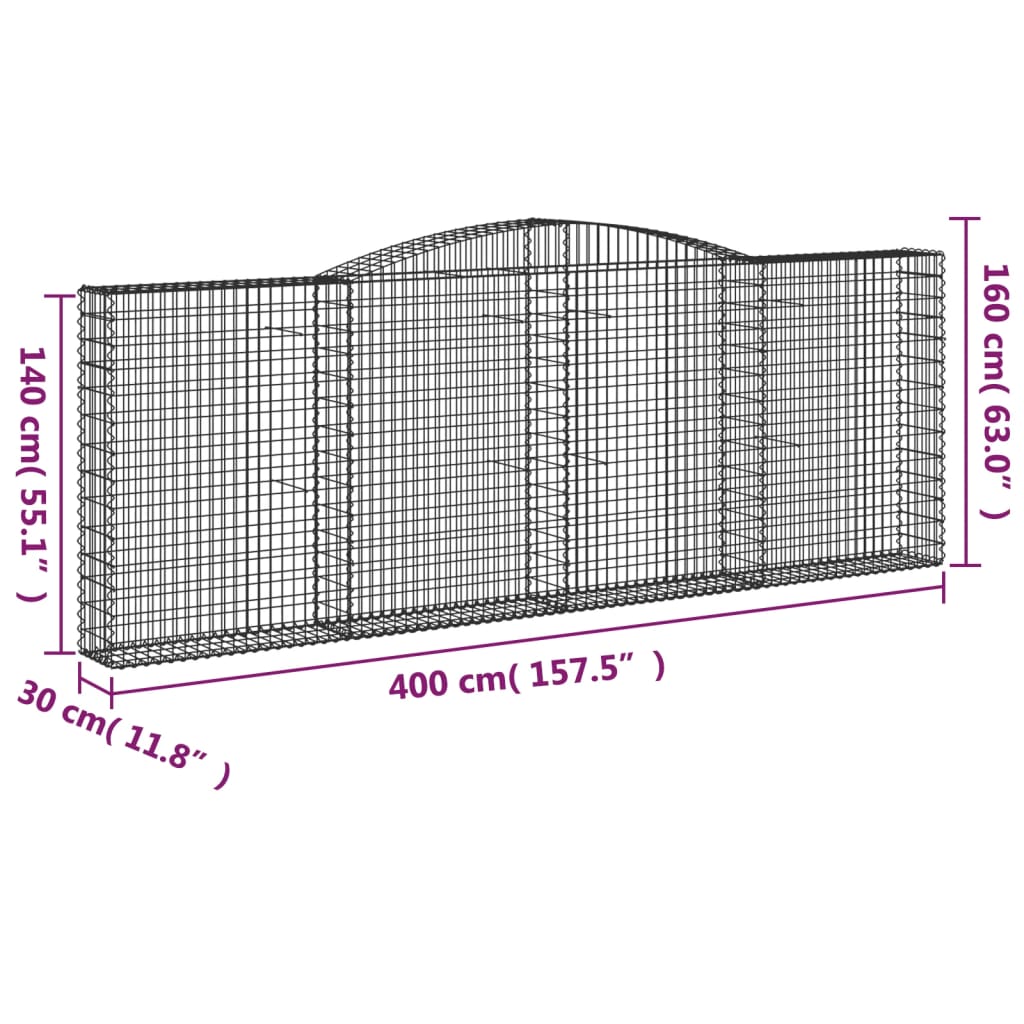 Cestas De Gaviones 2 Uds Forma De Arco Hierro 400x30x140/160 Cm_5