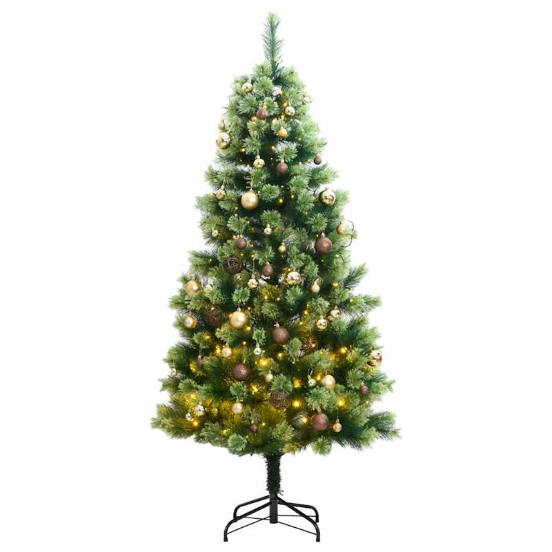 Vidaxl Árbol Navidad Artificial Con Bisagras 150 Led Y Bolas 120 Cm_0