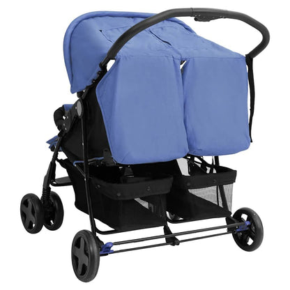 Vidaxl Carrito Para Gemelos De Acero Azul Marino_4