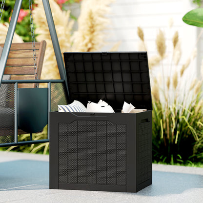 Outsunny Baúl De Almacenaje Exterior 97l Impermeable Con Asas Integradas Negro_1