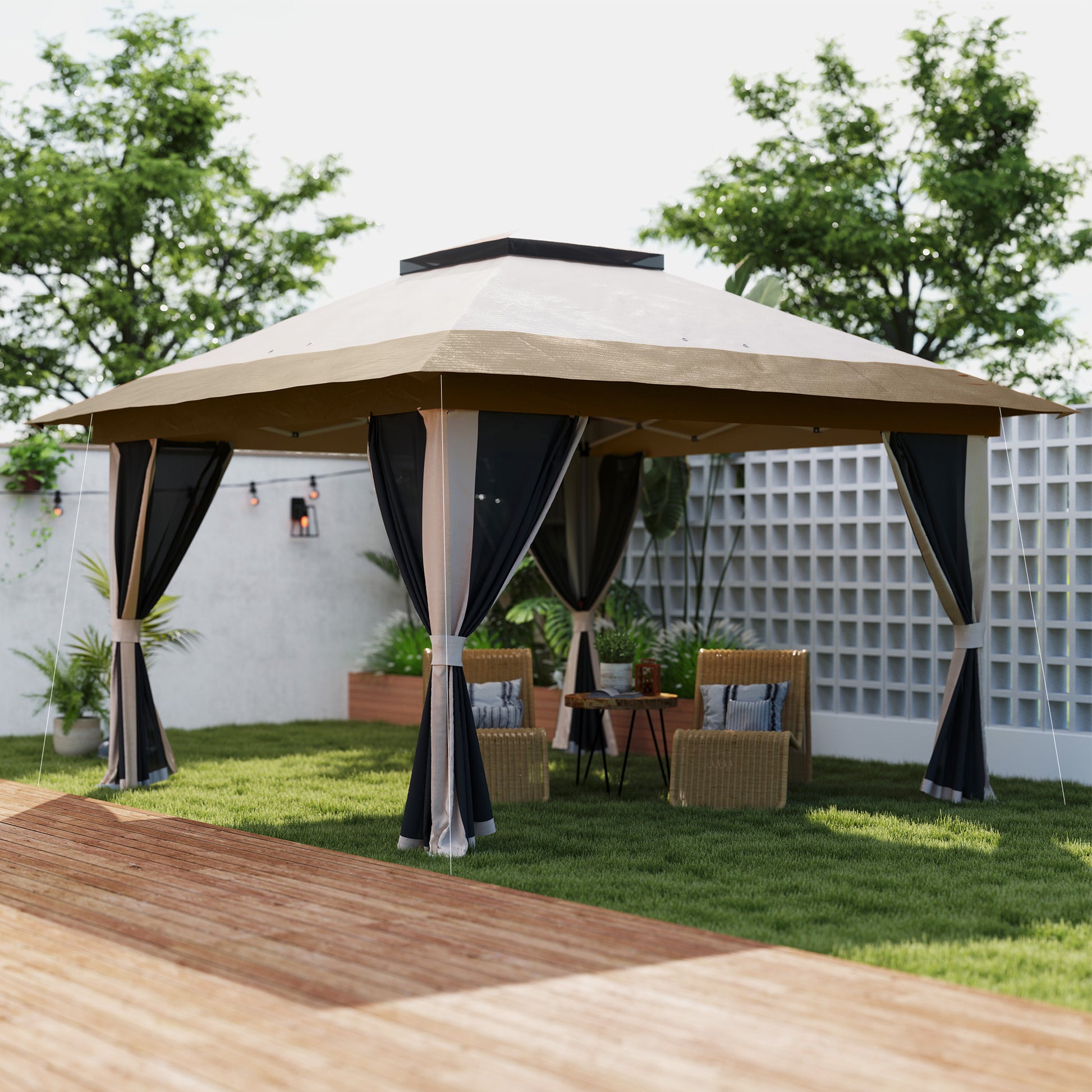 Outsunny Carpa Plegable 3,6x3,6 M Con 4 Paredes Laterales De Malla Anti-uv Beige_3