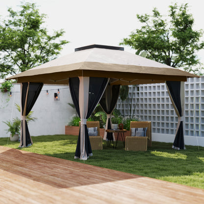 Outsunny Carpa Plegable 3,6x3,6 M Con 4 Paredes Laterales De Malla Anti-uv Beige_3