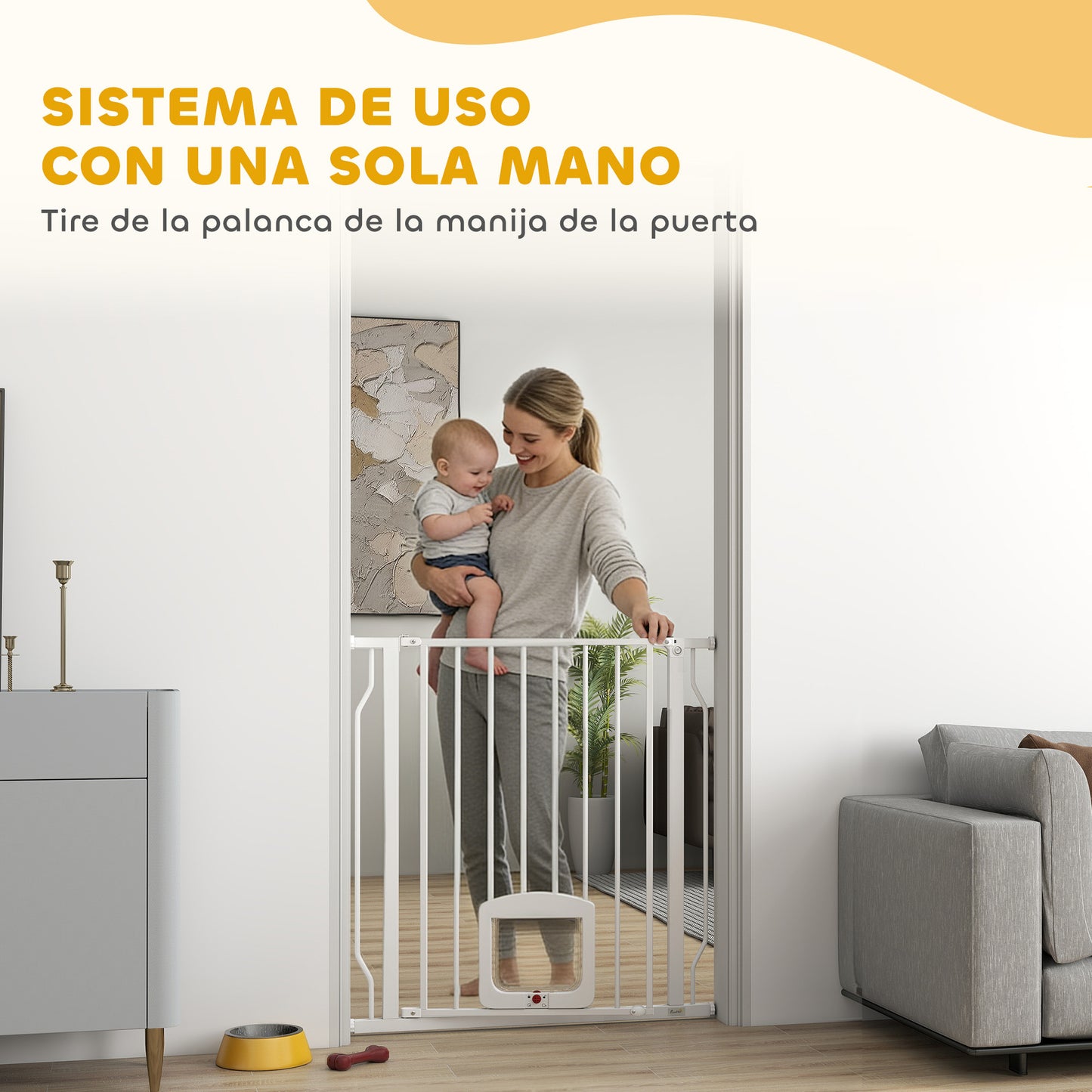 Pawhut Barrera De Seguridad Para Perros Para Escaleras Y Puertas 75-85 Cm Blanco_5
