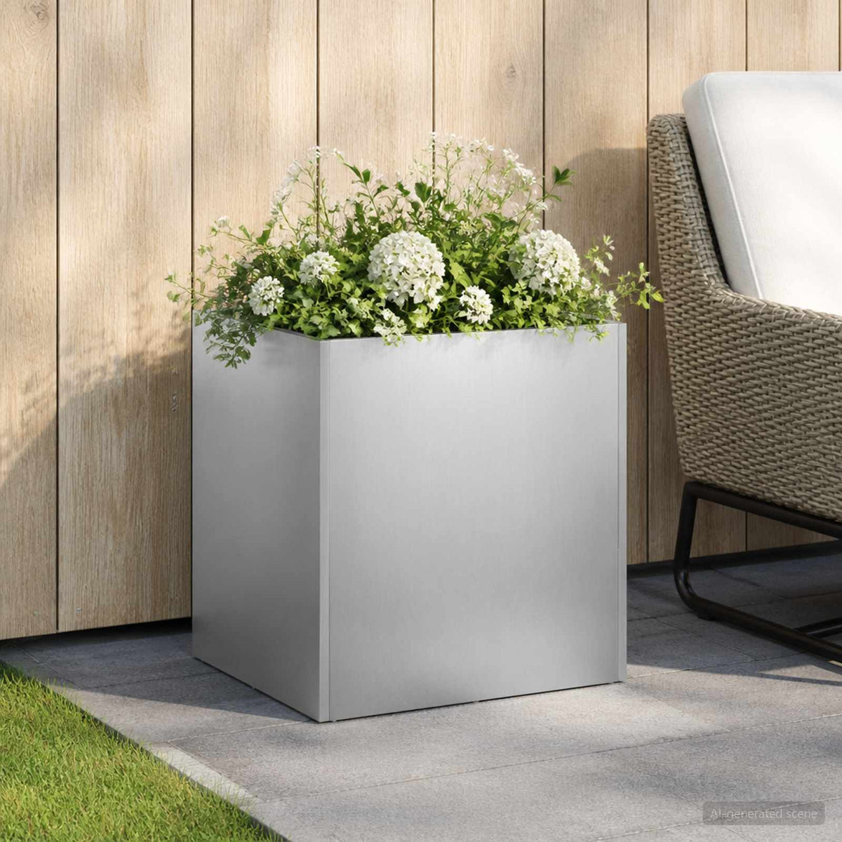 Macetero De Jardín Plateado 25 X 25 X 25 Cm Acero Inoxidable_1