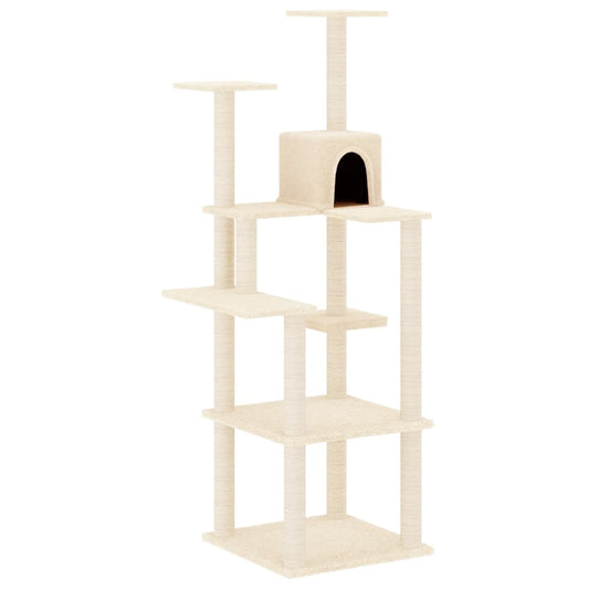 Rascador Para Gatos Con Postes De Sisal Crema 153 Cm_0