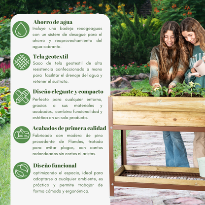 Mi Huerto Urban Jardinera Elevada Madera Con Bandeja Recoge Aguas | Estructura Metálica | Verde | 90x40x26cm_1