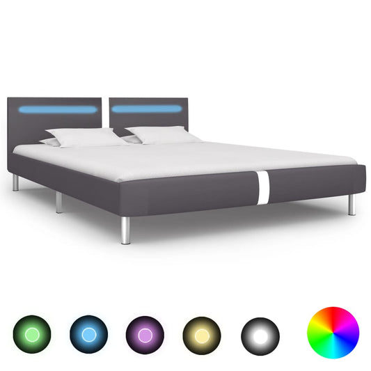 Estructura De Cama Con Led Sin Colchón Cuero Gris 180x200 Cm / Vetonek_0