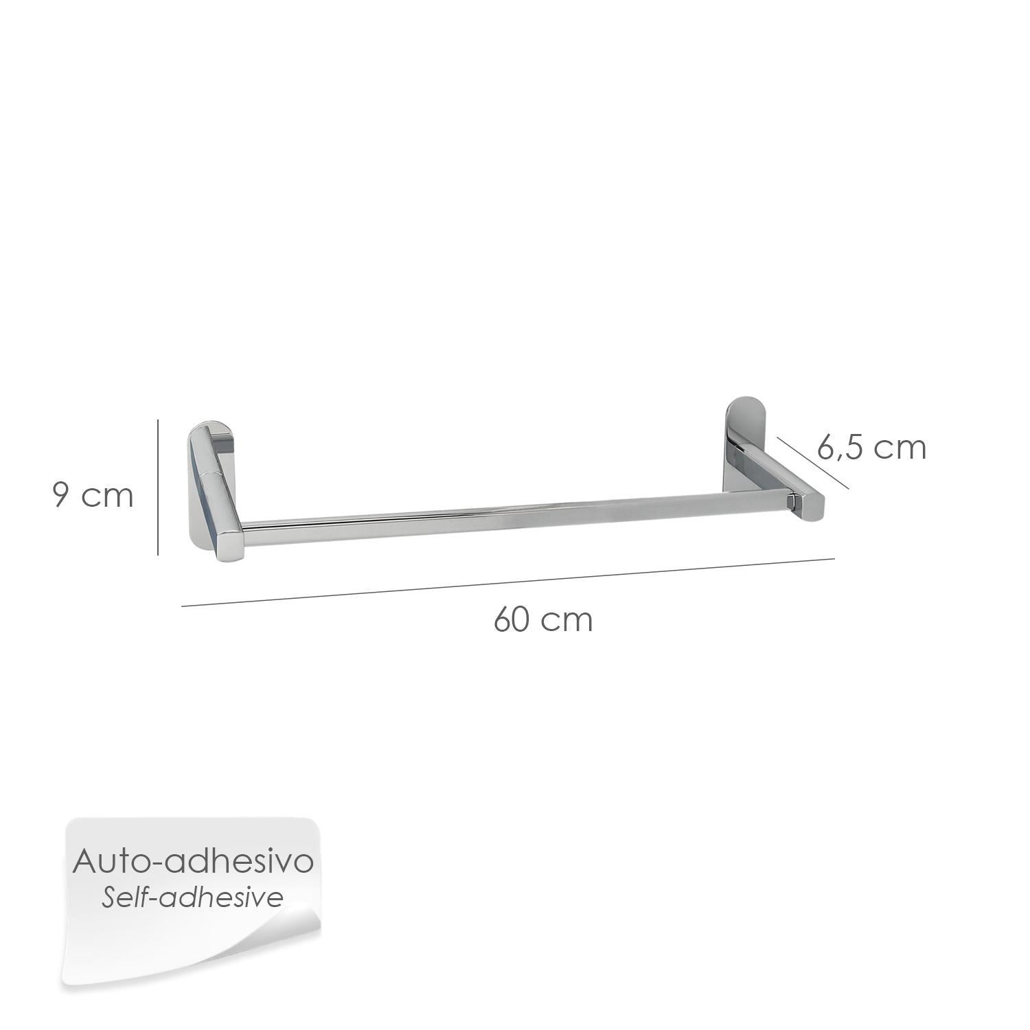 Toallero Barra 60 Cm. Color Inox Con Efecto Espejo, Autoadhesivo Resistente, Porta Toallas, Toallero Adhesivo Pared/mueble
