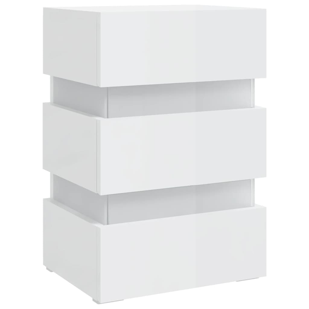 Mesita De Noche Led Madera Ingeniería Blanco Brillo 45x35x67 Cm_2