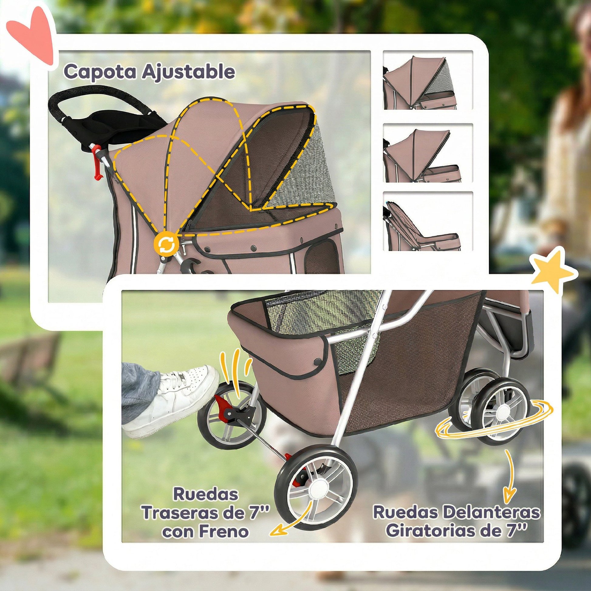 Pawhut Cochecito Para Perros Plegable Con Cesta De Almacenaje 77x44x102 Cm Café_5