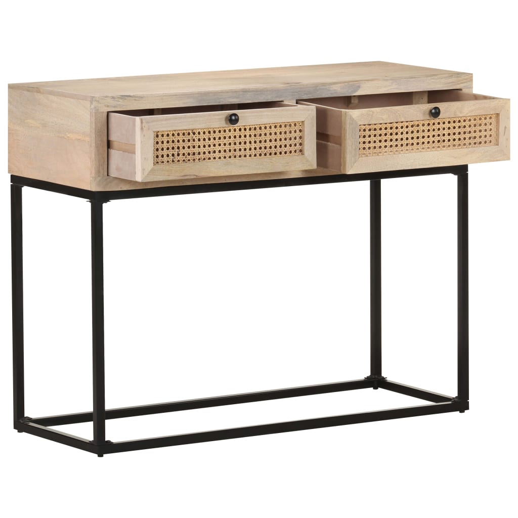Mesa Consola Madera Maciza De Mango Y Caña Natural 100x35x76 Cm_1