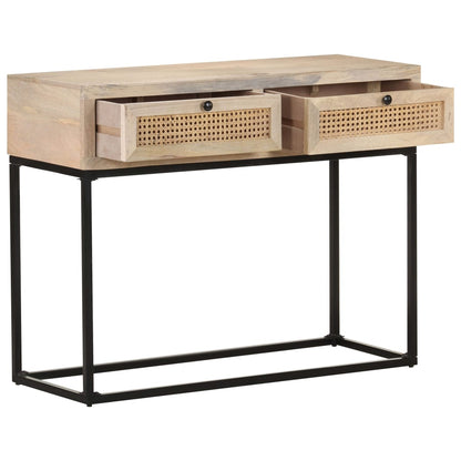 Mesa Consola Madera Maciza De Mango Y Caña Natural 100x35x76 Cm_1