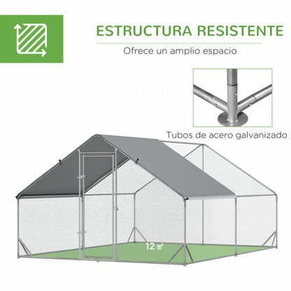 Pawhut Gallinero Para Exterior 3x4x2m Con Cubierta De Pe Y Cerradura Plata_5