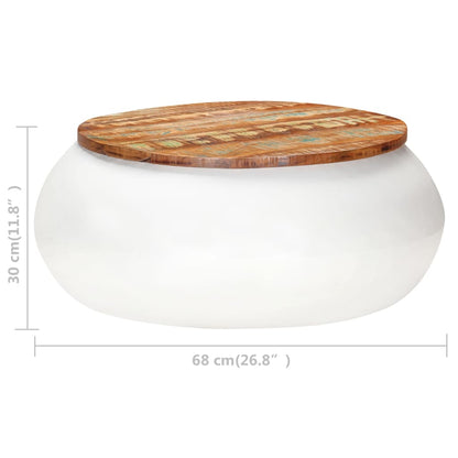 Mesa De Centro Madera Maciza Reciclada Blanca 68x68x30 Cm._3