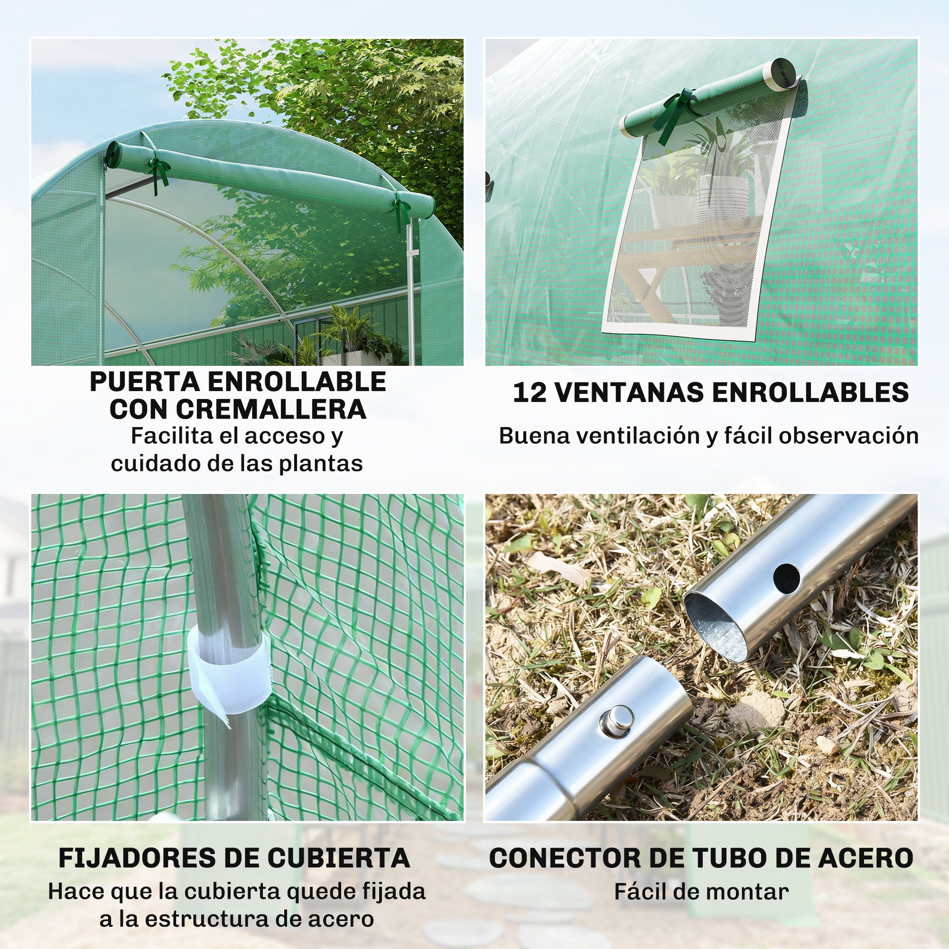 Outsunny Invernadero De Túnel 8x3x2 M Con 12 Ventanas Cubierta Pe Cultivo Verde_4