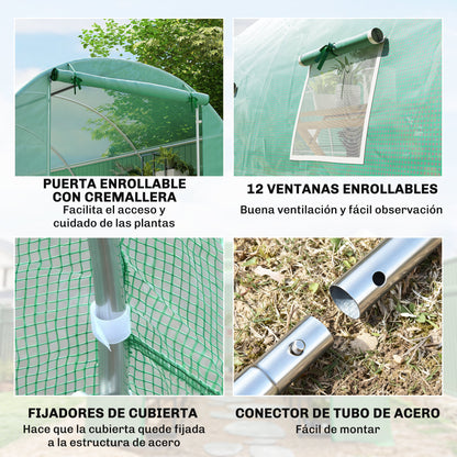 Outsunny Invernadero De Túnel 8x3x2 M Con 12 Ventanas Cubierta Pe Cultivo Verde_4