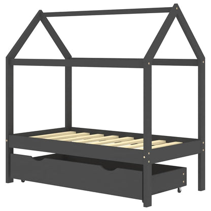 Vidaxl Estructura De Cama Infantil Y Cajón Madera Pino Gris 70x140cm_0