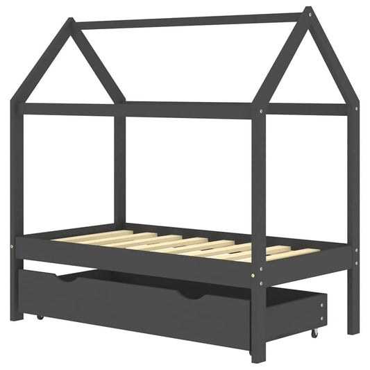 Vidaxl Estructura De Cama Infantil Y Cajón Madera Pino Gris 70x140cm_0