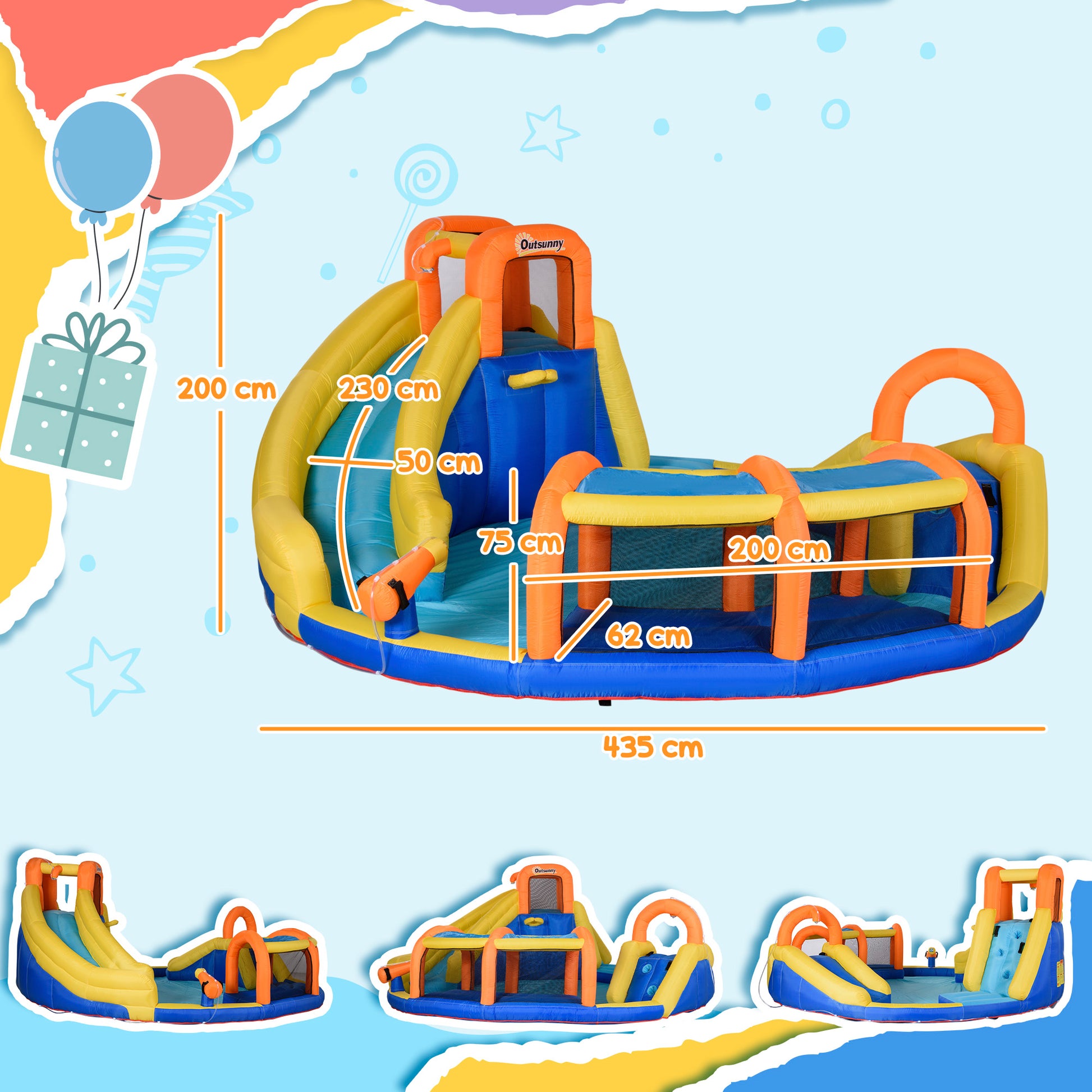 Outsunny Castillo Hinchable Para Niños De 3-8 Años 435x435x200 Cm Multicolor_2