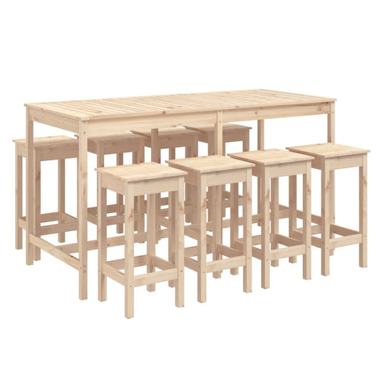 Vidaxl Mesa Y Taburetes Altos Jardín 9 Piezas Madera Maciza De Pino_0