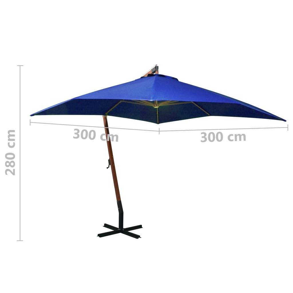 Vidaxl Sombrilla Jardín Colgante Con Palo Madera Abeto Celeste 3x3 M_2