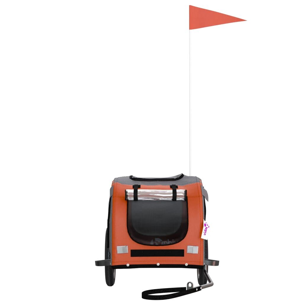 Vidaxl Remolque De Bicicleta Mascotas Hierro Tela Oxford Naranja Gris_3