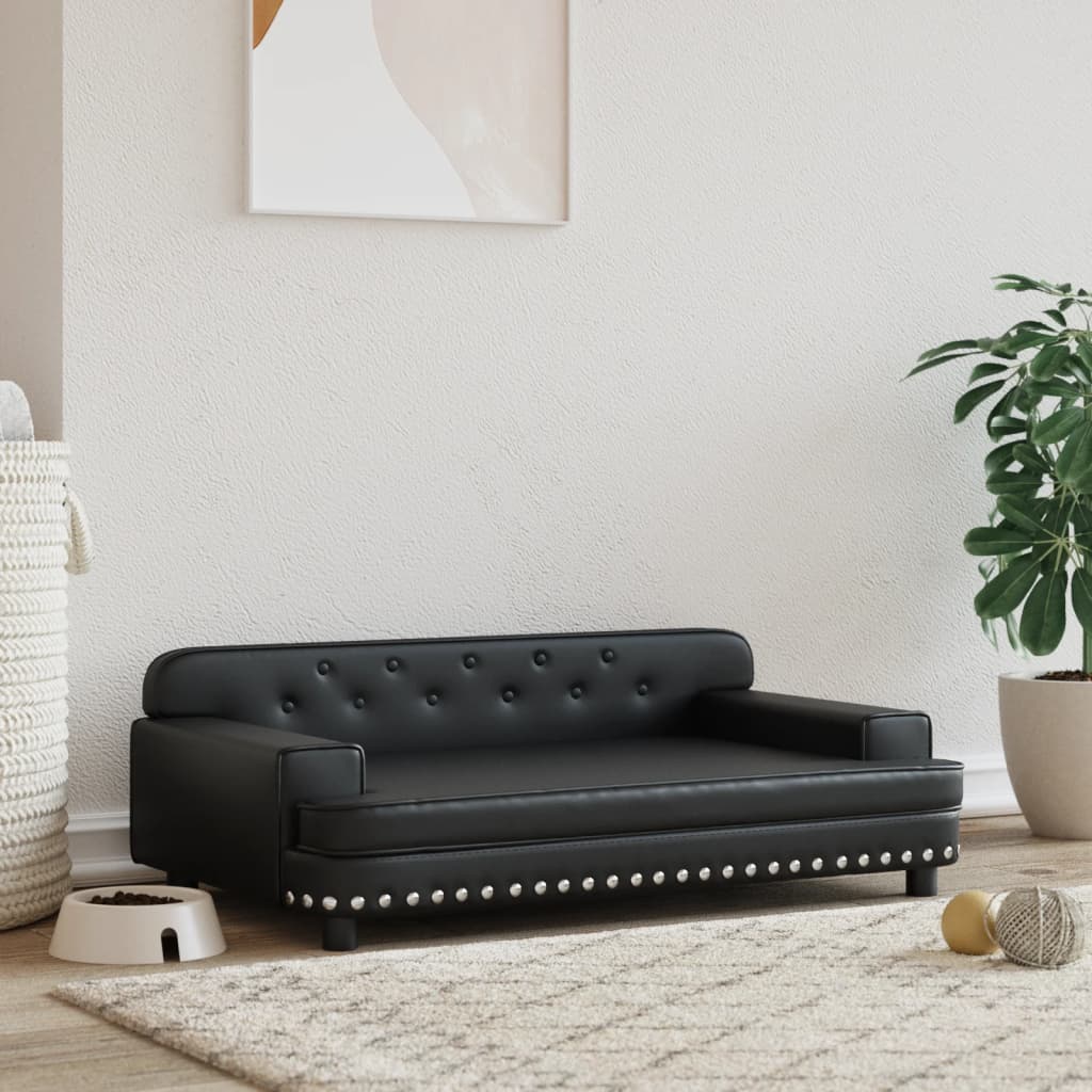 Cama Para Perros De Cuero Sintético Negra 90x53x30 Cm / Vetonek_5