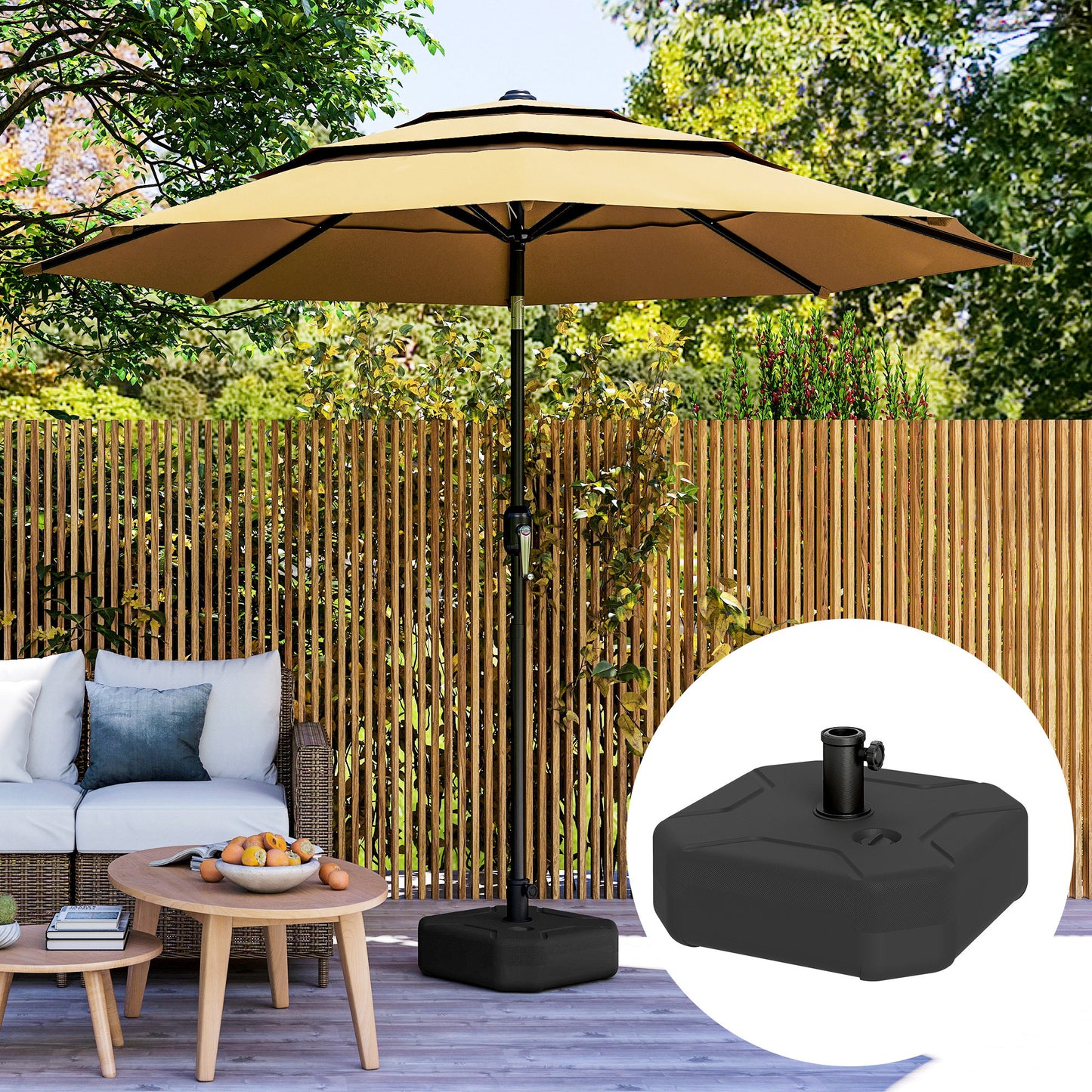 Outsunny Base Para Sombrilla Cuadrada Rellenable De Arena 25 Kg O Agua 20 Kg Negro_1
