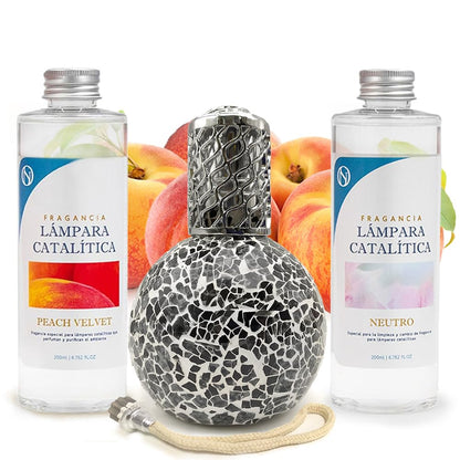 Pack Ahorro Lámpara Catalítica Mosaico Negro + Fragancia Peach Velvet 200ml + Limpiador Neutro 200ml + Mecha De Repuesto_0