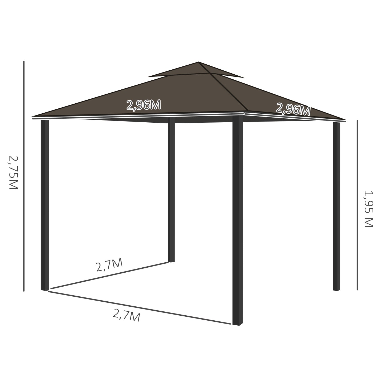 Outsunny Cenador De Jardín 3x3m Doble Techo Ventilación 4 Cortinas 4 Mosquiteras_2