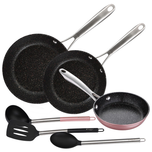 Set Sartenes 16x4.0 , 20x5.0 Cm Y 28x6.0 Cm, Aluminio Forjado, Aptas Para Inducción. Con Juego 3 Utensilios De Cocina Nylon San Ignacio Vita_0