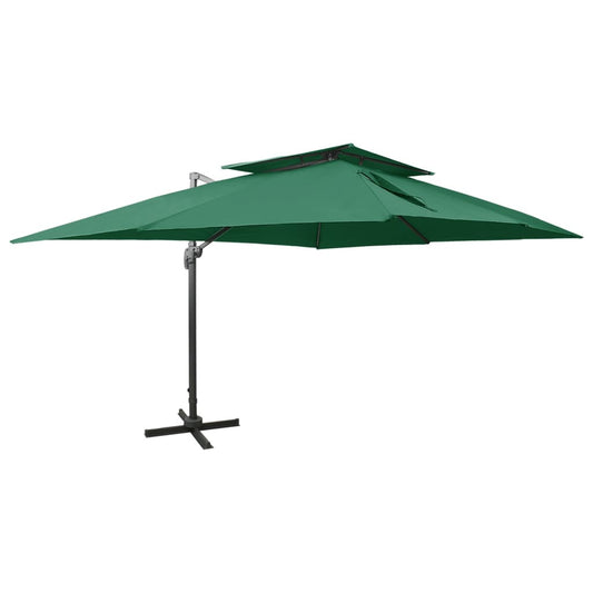 Vidaxl Sombrilla Jardín Voladiza Con Cubierta Doble Verde 400x300 Cm_0