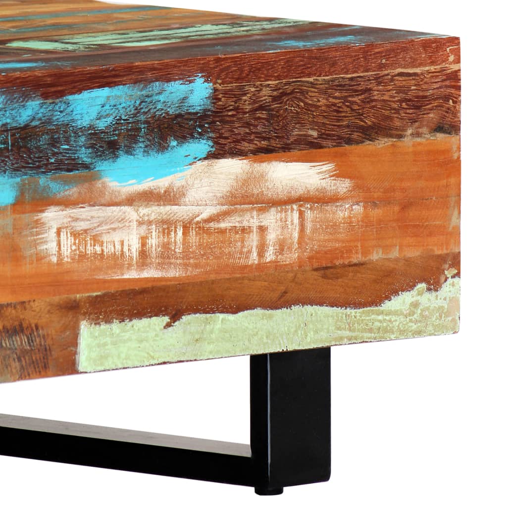 Mesa De Centro Madera Maciza Reciclada Y Acero 120x50x30 Cm_2