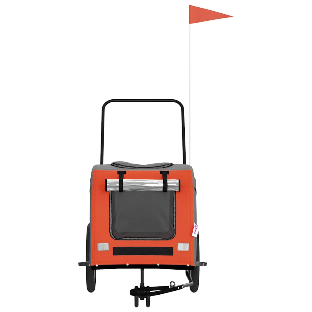 Remolque De Bicicleta Mascotas Hierro Tela Oxford Naranja Gris_3