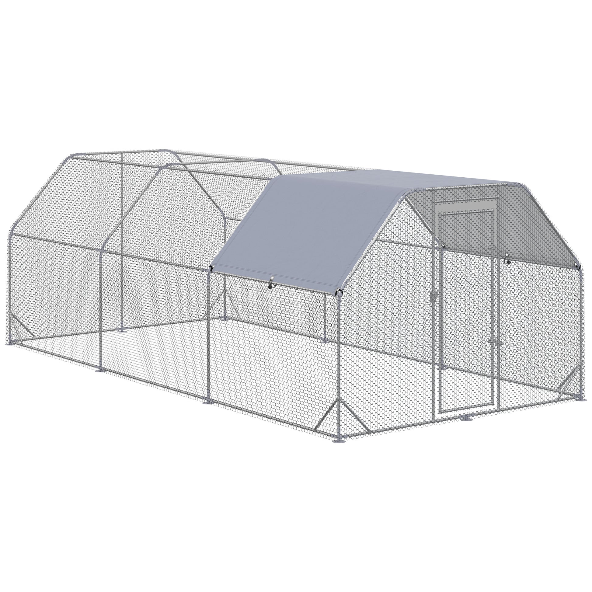 Pawhut Gallinero Para Exterior Grande 2,8x5,7x2 M De 3 Habitaciones Plata_0