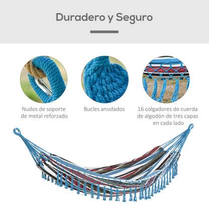 Outsunny Hamaca Doble De Algodón 285x150 Cm Carga 120 Kg Portátil Para Acampar_4
