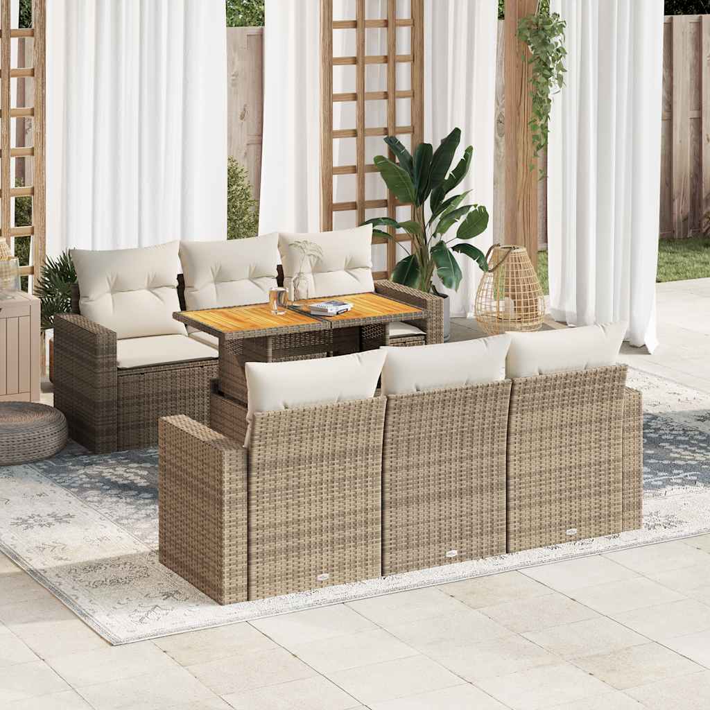 Set Sofás De Jardín 7 Piezas Y Cojines Ratán Sintético Beige / Vetonek_3