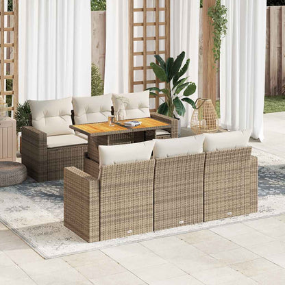 Set Sofás De Jardín 7 Piezas Y Cojines Ratán Sintético Beige / Vetonek_3
