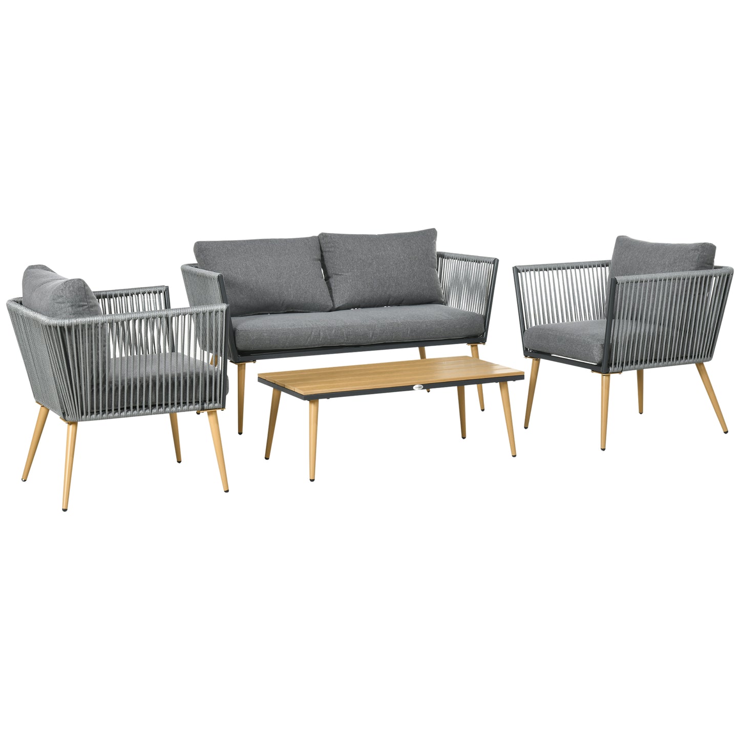 Outsunny Juego De Muebles De Jardín De Ratán Con Sofá Doble 2 Sillones Mesa_0