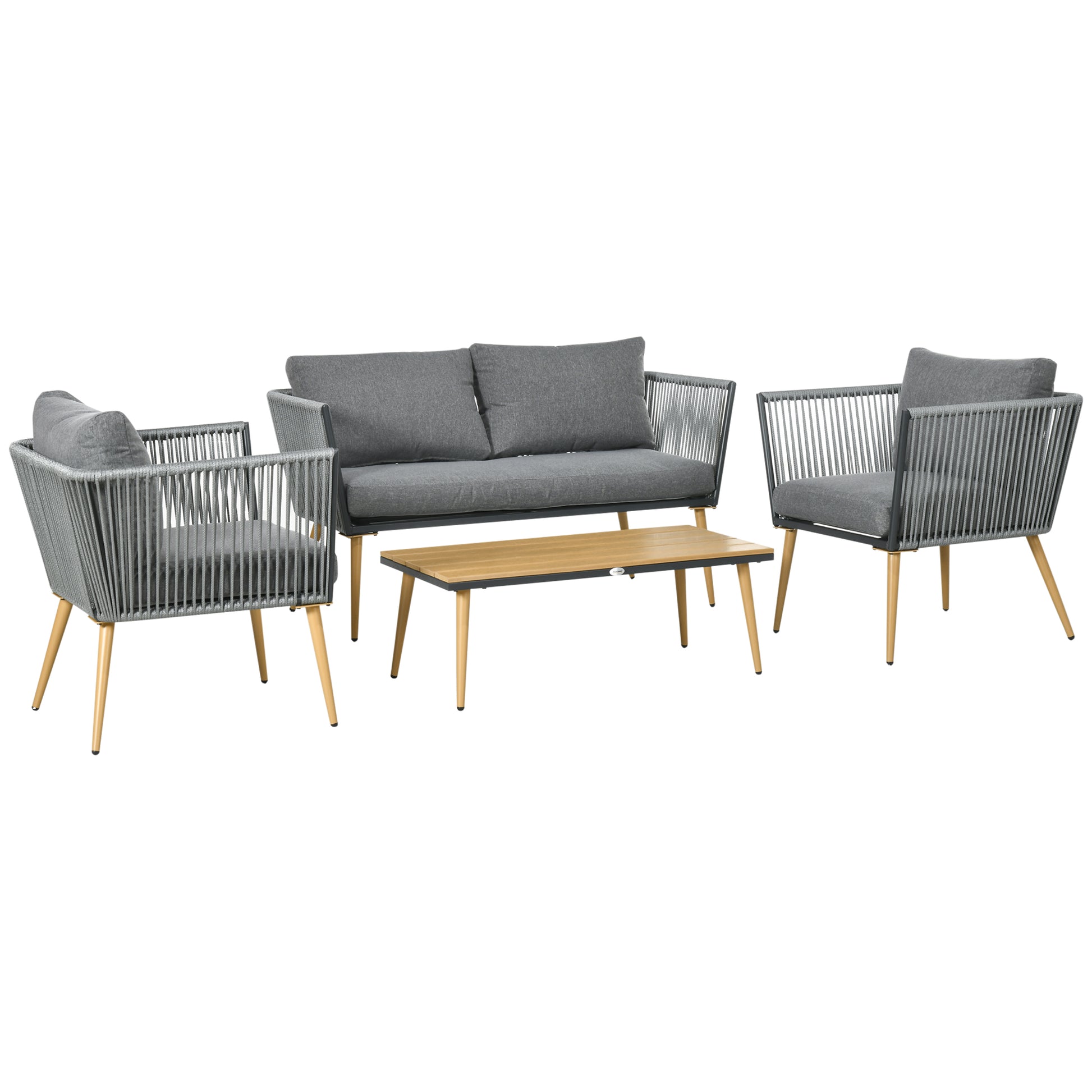 Outsunny Juego De Muebles De Jardín De Ratán Con Sofá Doble 2 Sillones Mesa_0